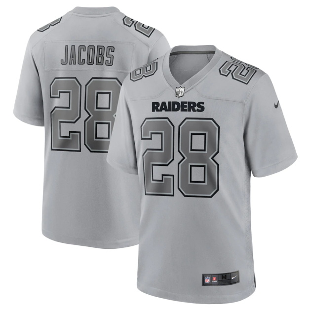 mens nike josh jacobs gray las vegas raiders atmosphere fashion game jersey